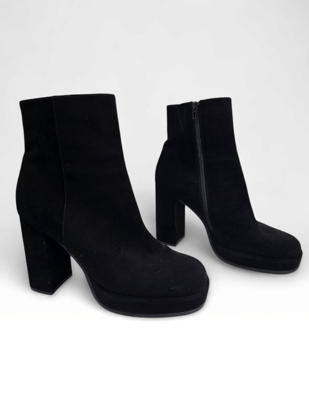 JEFFREY CAMPBELL Spaced Black Suede Block Heel Platform Ankle Boots 9